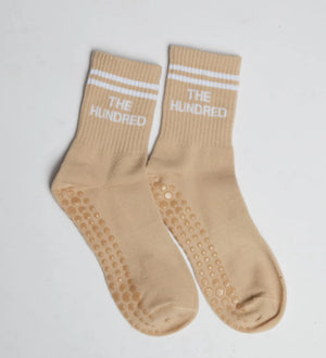 chaussettes antidérapantes grip socks pilates yoga hundred beige