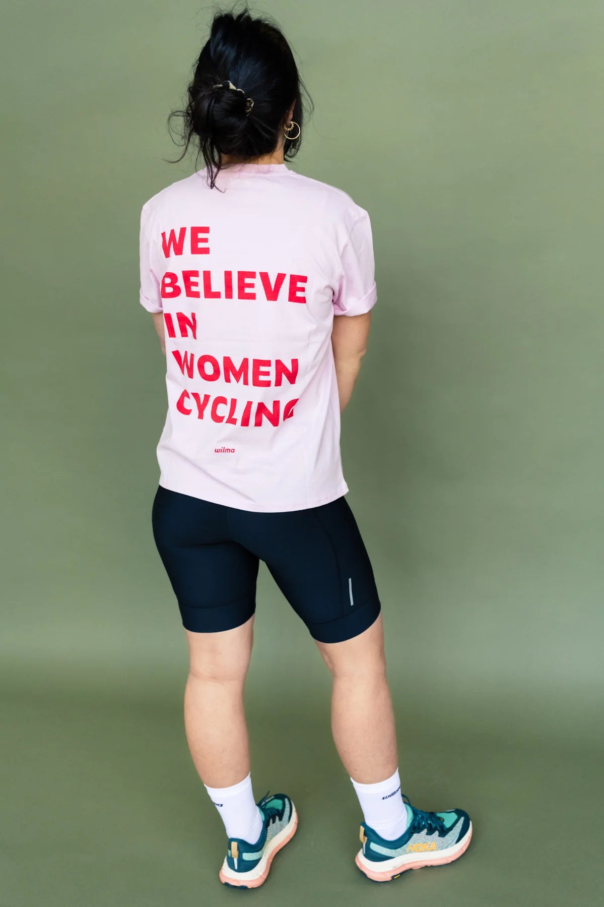t-shirt wilma we believe in women cycling pink rose