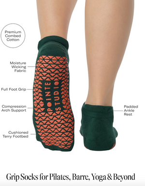 chaussettes socks grip antidérapantes pointe studio yoga pilates namaste vert