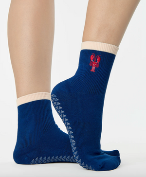chaussettes socks grip antidérapantes pointe studio yoga pilates lobster catch bleu marine