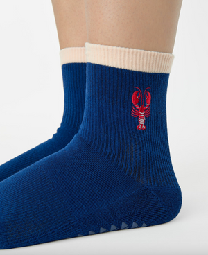 chaussettes socks grip antidérapantes pointe studio yoga pilates lobster catch bleu marine
