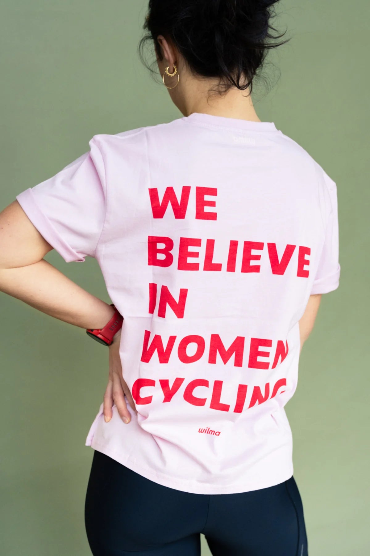 t-shirt wilma we believe in women cycling pink rose