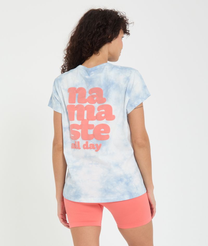 t-shirt yoga searcher bionama bleu ciel coton biologique