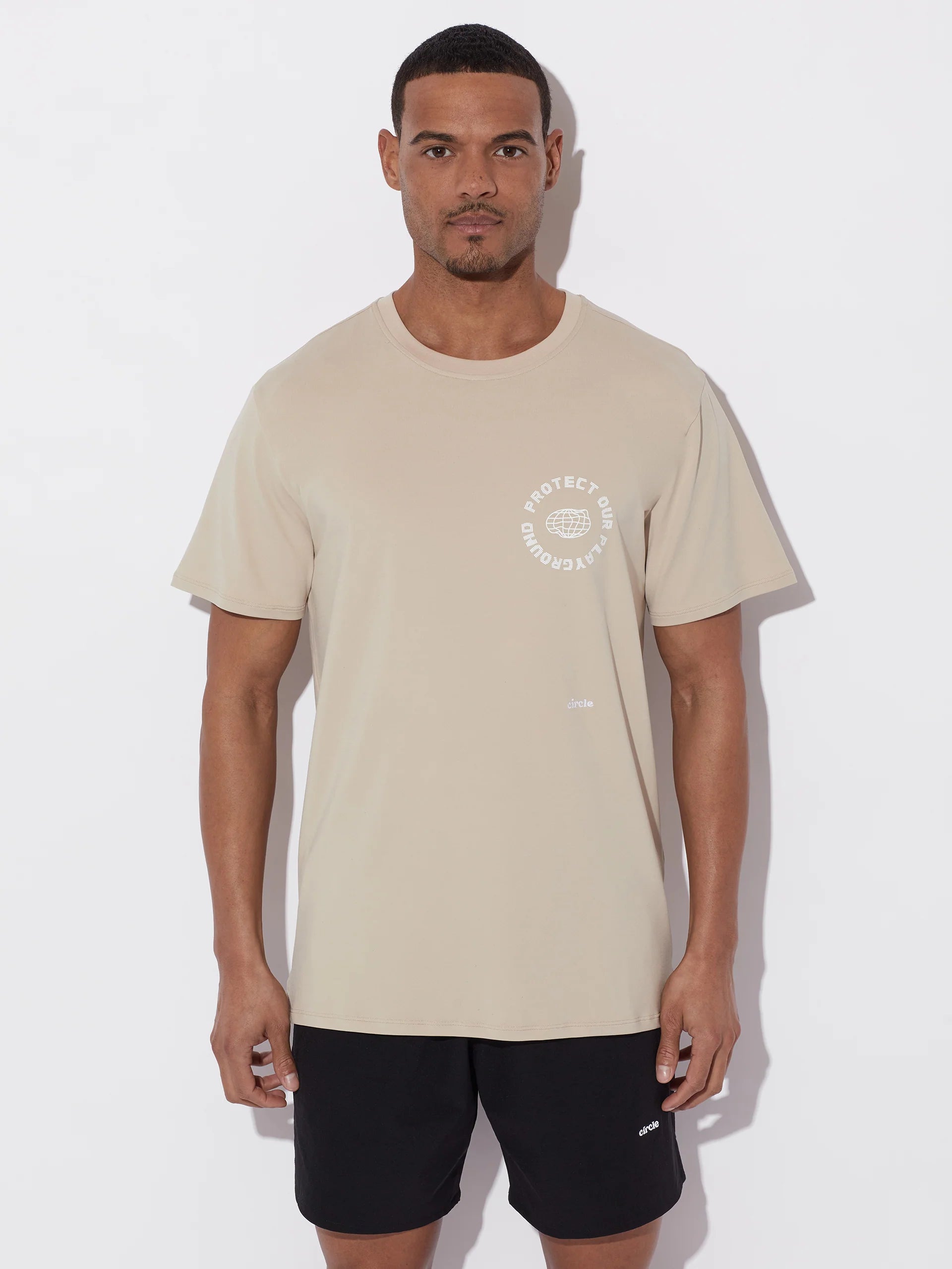 t-shirt agility beige sand fitness running circle sportswear